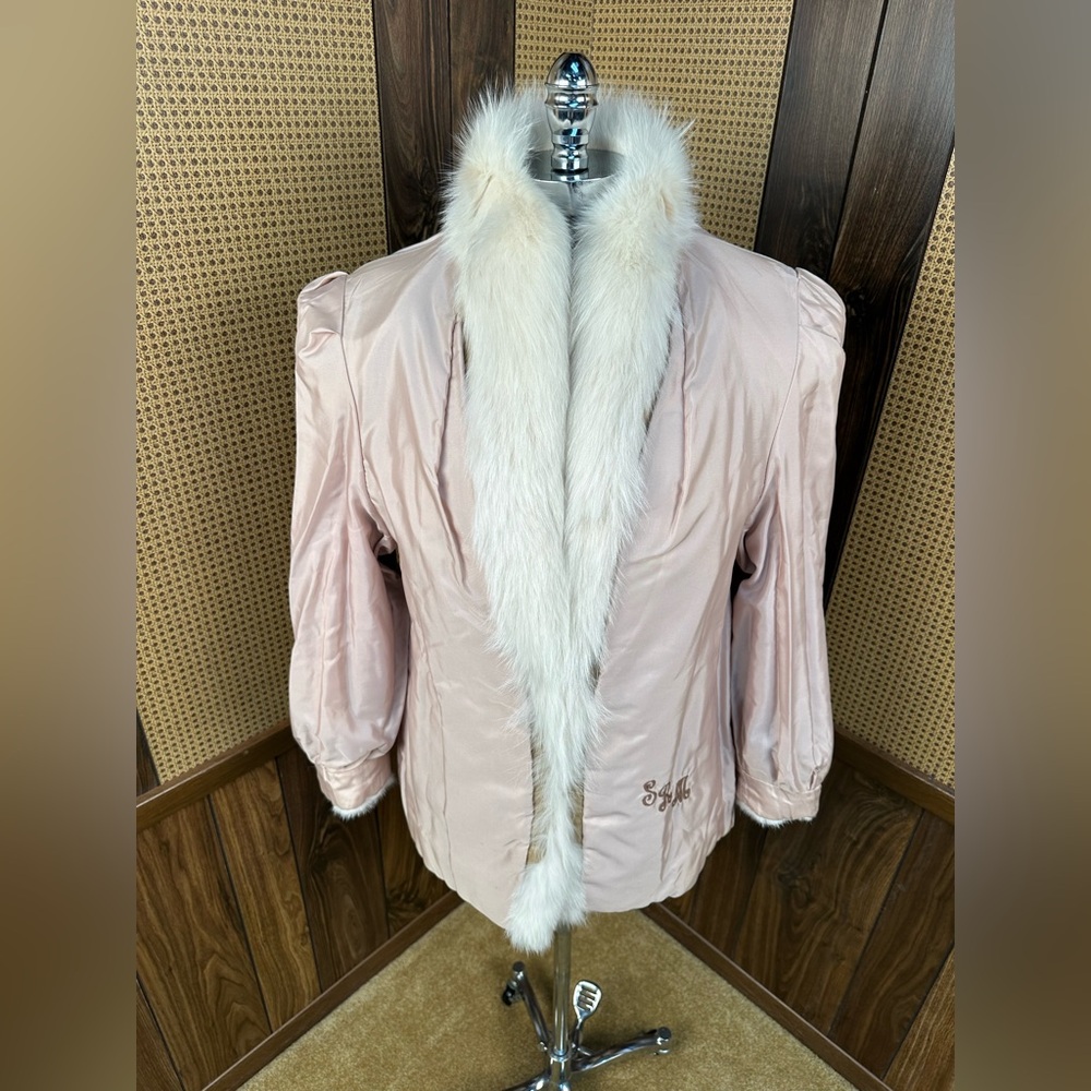 BEAUTIFUL VINTAGE HIGBEE’S IVORY MINK & FOX COLLAR FUR COAT JACKET SIZE MEDIUM - Picture 7 of 12